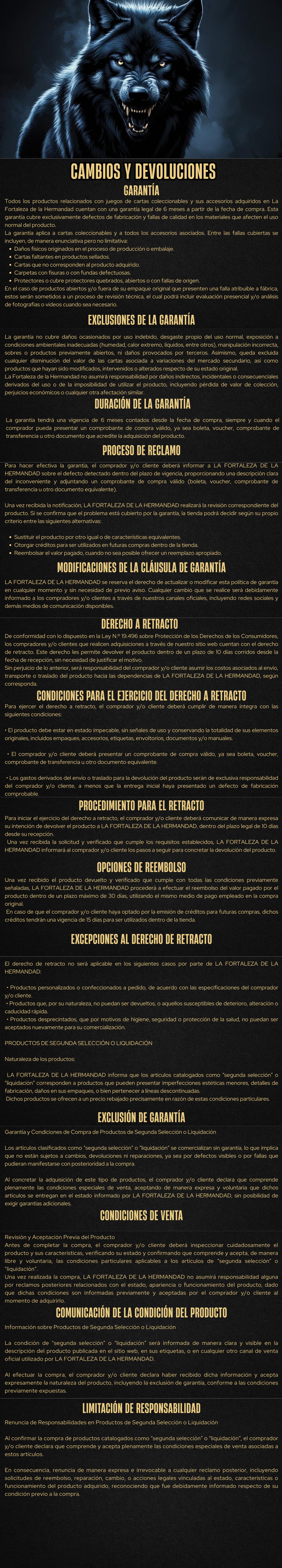 Cambios y devoluciones - La Fortaleza de la Hermandad